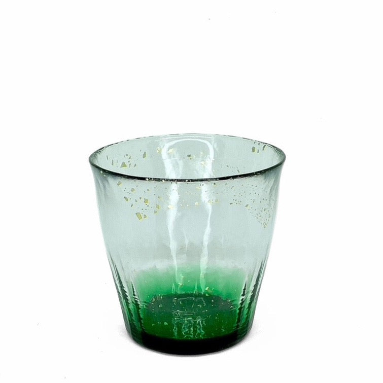 HYŌKA GOLD ACCENTED HANDBLOWN ROCK GLASS GREEN