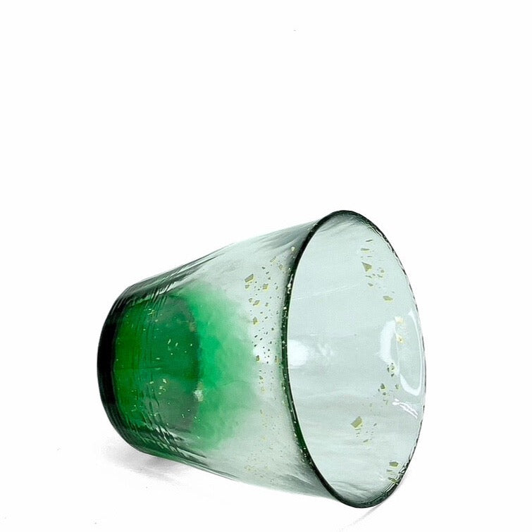 HYŌKA GOLD ACCENTED HANDBLOWN ROCK GLASS GREEN