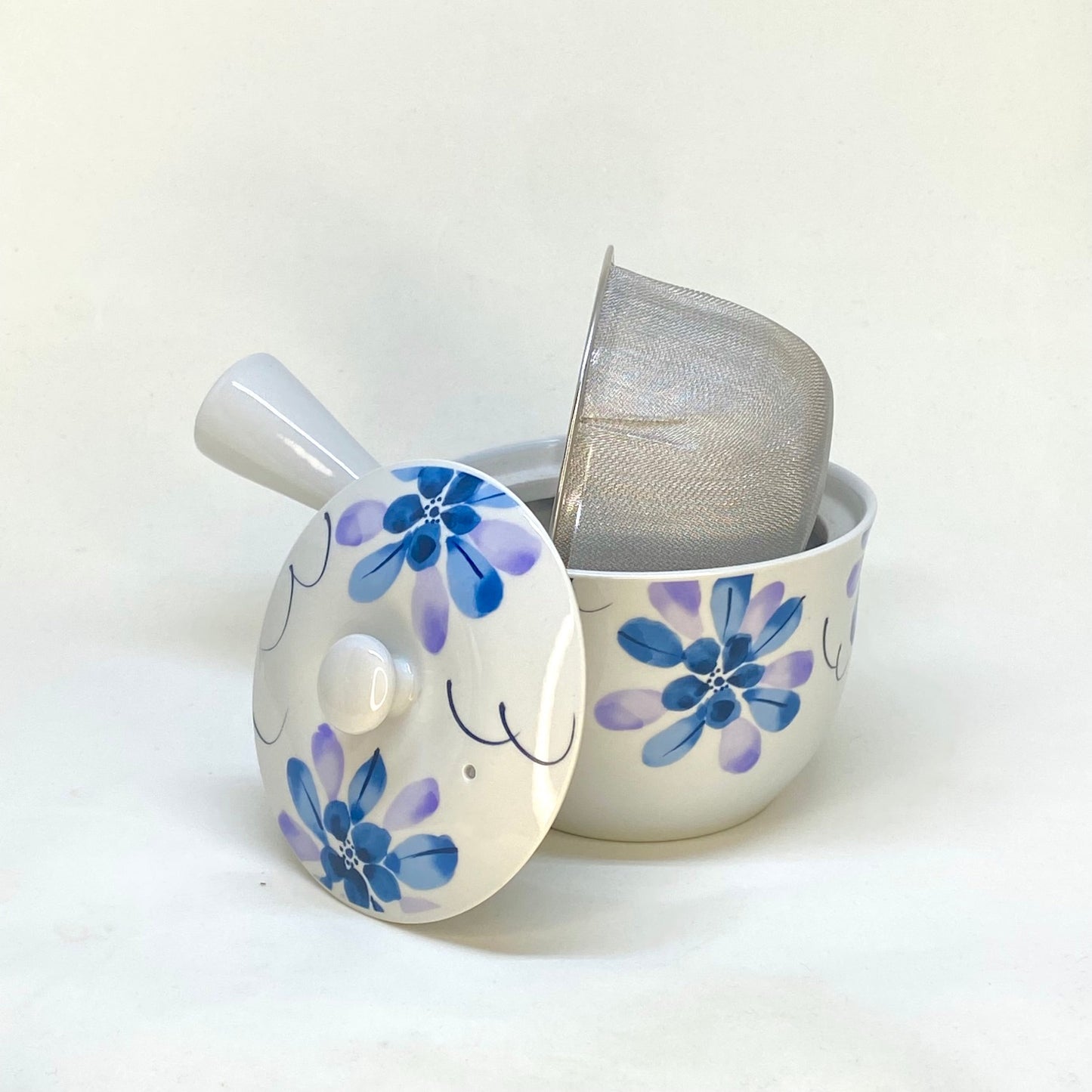 Purple and Blue Floral Side-handle Teapot